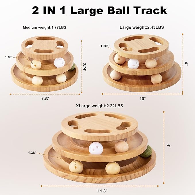 ZOMISIA Cat Ball Track Toy with Puzzle Top, Wooden Cat Toys for Indoor Cats