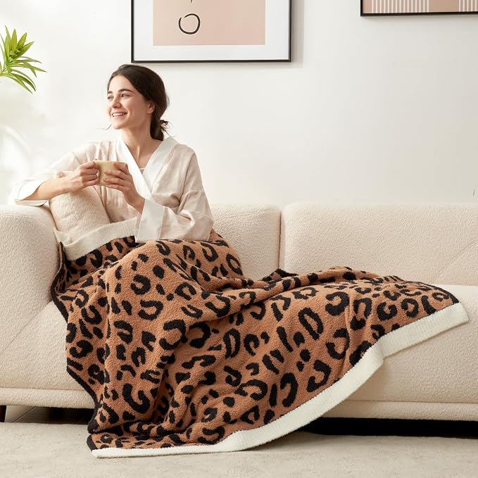 Snuggle Sac Black Leopard Throw Blanket for Couch - Ultra Soft Warm Reversible Plush Cheetah Blanket for Sofa & Bed, Black Leopard, 50x60 inches