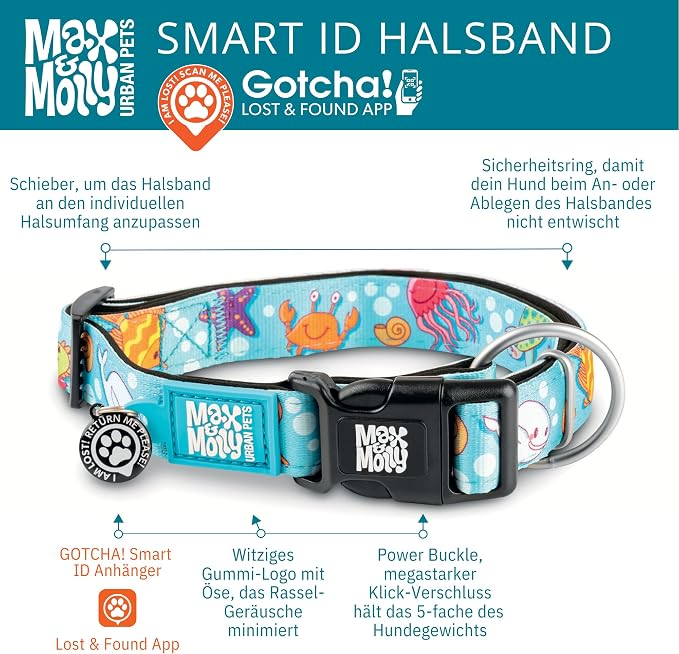 Max & Molly Fun & Whimsy Cat Collar with Jingle Bell, Breakaway Safety Buckle, Adjustable Sizing & Smart ID Personalized Tag for Girl or Boy Cats/Kittens, Retro Blue Boy Design