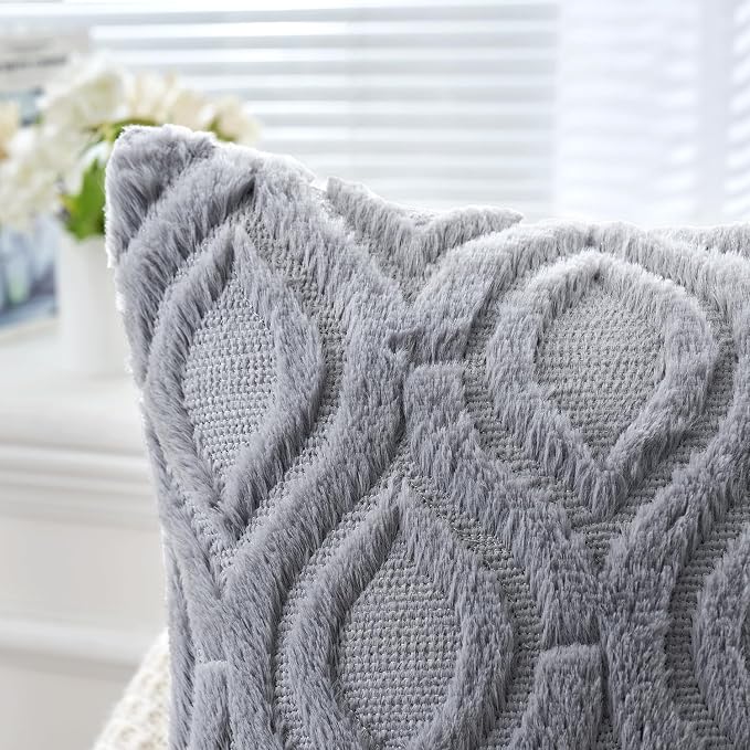 MIULEE Grey Blue Throw Pillow Covers 16x16 Inch, Soft Winter Plush Faux Wool Couch Pillow Covers Set of 2 Decorative Farmhouse Boho Throw Pillows for Sofa Living Room Bed | Set of 2, Farmhouse Boho Home Decor, Decorative Cushion Covers for Sofa, Living...