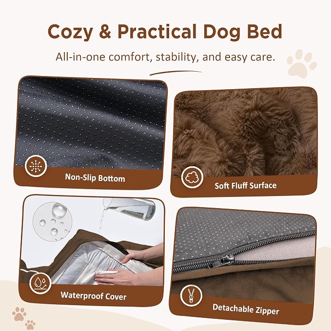 Comfort Expression Waterproof Orthopedic Dog Bed for Medium Size Dog | Supportive Egg Crate Foam Medium Pet Bed with Removable Bolsters, Dog Couch with Washable Cover & Non-Slip Bottom, 30x20 Inch