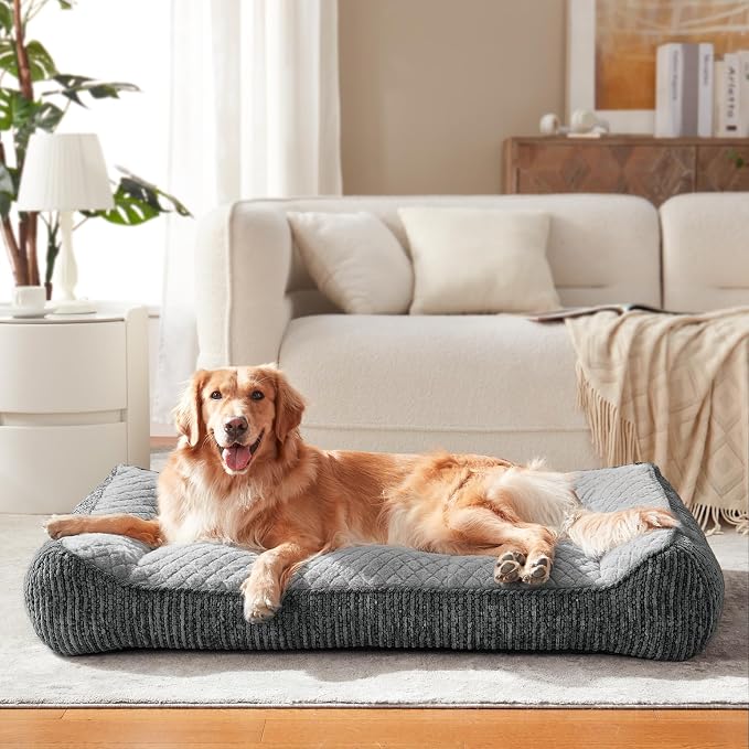 JOEJOY XL Orthopedic Dog Bed for Large Dogs - Extra Thick Foam Pet Bed Sofa with Bolster Sides, Large Sized Dog Couch Bed with Removable Washable Cover, Non-Slip Bottom, Light Grey(45"x32")