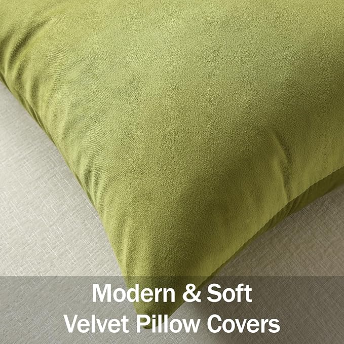 Euro Sham Covers 26x26 Chartreuse: Pack of 2 Cozy Soft Velvet Square Modern Luxury Decorative Throw Pillow Cases for Sofa Couch Living Room Bed Home Decor