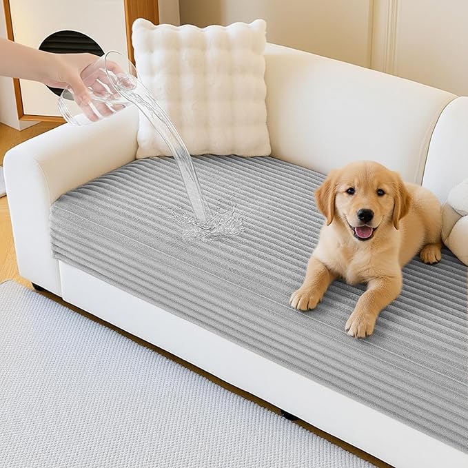 MYSKY HOME 100% Waterproof Couch Cover, Couch Covers for Dogs Washable, Non Slip Couch Covers for 3 Cushion Sofa Pet Friendly, Sofa Covers Furniture Protector, Dog Bed Cover, Light Grey, 35"x70.9"