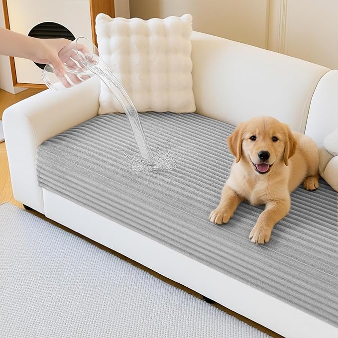 MYSKY HOME 100% Waterproof Couch Cover, Couch Covers for Dogs Washable, Non Slip Couch Covers for 2 Cushion Sofa Pet Friendly, Sofa Covers Furniture Protector, Dog Bed Cover, Light Grey, 35"x63"