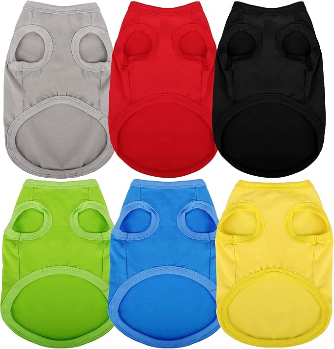 6 Pieces Plain Dog Shirt Sleeveless Puppy Cotton Dog Shirts Breathable Pet Apparel Tank Top Colorful Puppy Sweatshirt Clothes for Small Medium Dogs S