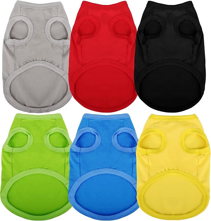 6 Pieces Plain Dog Shirt Sleeveless Puppy Cotton Dog Shirts Breathable Pet Apparel Tank Top Colorful Puppy Sweatshirt Clothes for Small Medium Dogs M