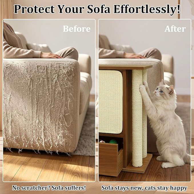Cat Scratch Side Table with Storage, Couch Protector from Cat Claws | Cat Scratch End Table,Cat Scratch Furniture Protector for Couch, Sisal Cat Scratching Posts,Sisal Scratching Board