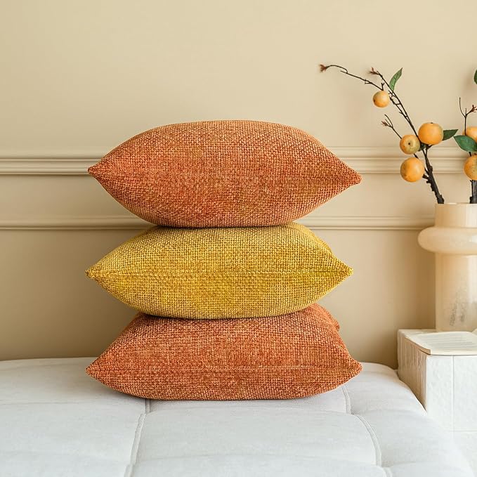 a moment Orange Chenille Throw Pillow Covers 18x18 Inch Pack of 2 Modern Decorative Throw Pillow Covers Farmhouse Cross Covers Home Decor for Sofa Bedroom Living Room