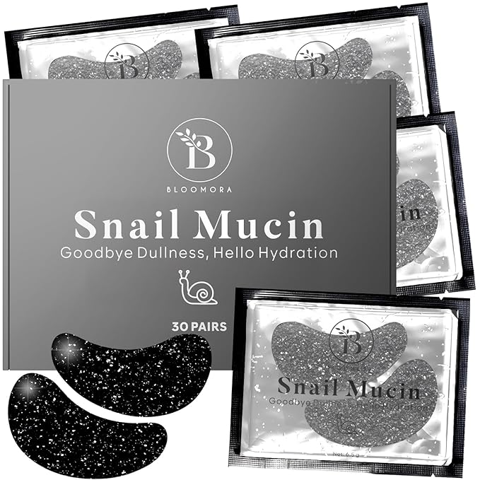 BLOOMORA Snail Mucin Under Eye Patches (30 PAIRS), For Puffy Eyes and Dark Circles, Under Eye Mask with Hyaluronic Acid & Hydrolyzed Collagen, Deeply Hydrating Formula, Patch Yeux