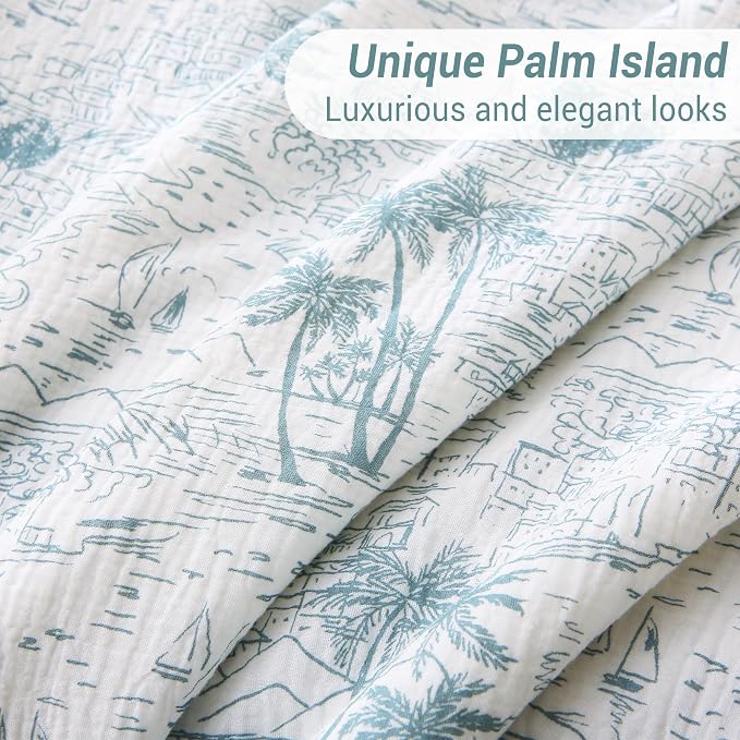 Viviland Cotton Blanket Muslin Blankets for Adult Reversible Flannel, Gifts for Women, Cozy and Soft for All Seasons, Home Decor Throw for Sofa, Chair, Coastal Toile, 50x70 inches