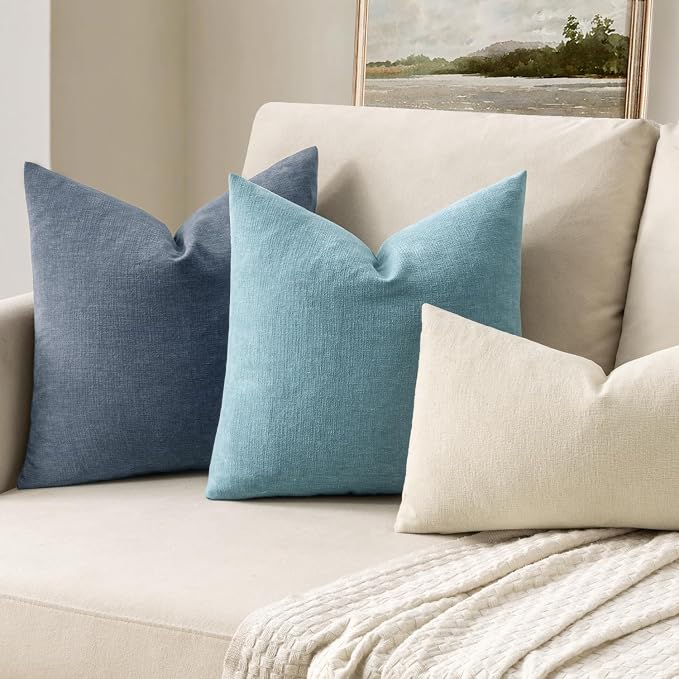 MIULEE Smoke Blue Chenille Couch Lumbar Throw Pillow Covers, 12x20 | Set of 2, Soft Coastal Home Decor, Modern Farmhouse Decorative Pillowcases for Sofa Living Room Bed