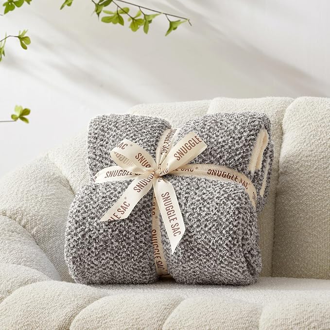 Snuggle Sac Grey Throw Blankets for Couch, Super Soft Warm Blankets Cozy Knit Fuzzy Plush Lightweight Throws for Sofa, Bed,Living Room, Dark Grey, 50x60 inches