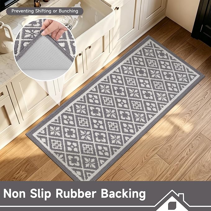 Ileading Hallway Runner Rug 2x6 ft,Washable Indoor Grey Carpet with Non Slip Rubber Backing,Low Pile Durable Kitchen Floor Mat for Laundry Entryway Door & High Traffic Areas