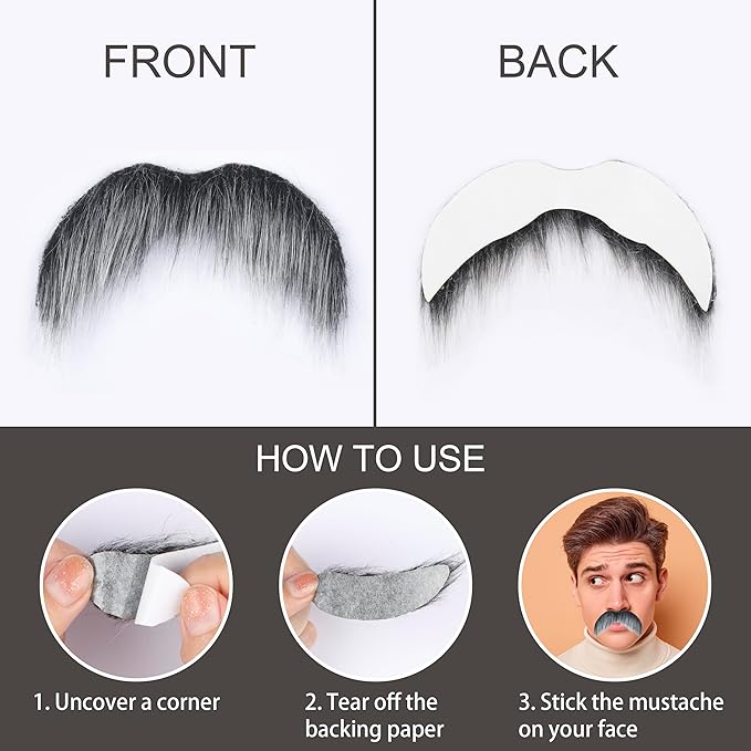 Fake Mustache for Men Classic Halloween Self Adhesive Fake Beard Novelty Stick On Fake Mustaches
