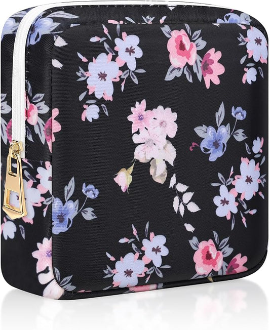 Period Pouch Discreet Sanitary Napkin Storage Bag Pad Bags | Menstrual Cup & Pad Holder, First Period Kit Storage, Feminine Bag for Women, Portable, Flower Print