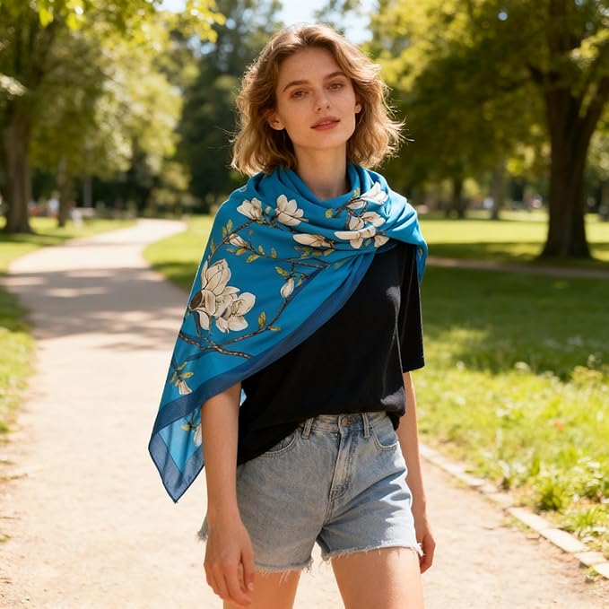 K-Elewon Large Square Scarf 43" Silk Scarf Fashion Scarves Silk Feeling Hair Wrapping Scarfs Night Sleeping Headscarf