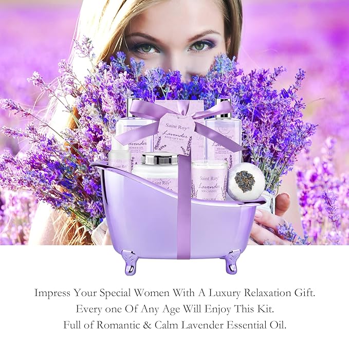 Mothers Day Gifts for Women, Lavender Bath and Body Gift Basket, Spa Kit for Women, Self-Care Relaxation Set, Home Spa Gift Basket, Birthday, Christmas, Bath Spa Kit Woman gift, Anniversary