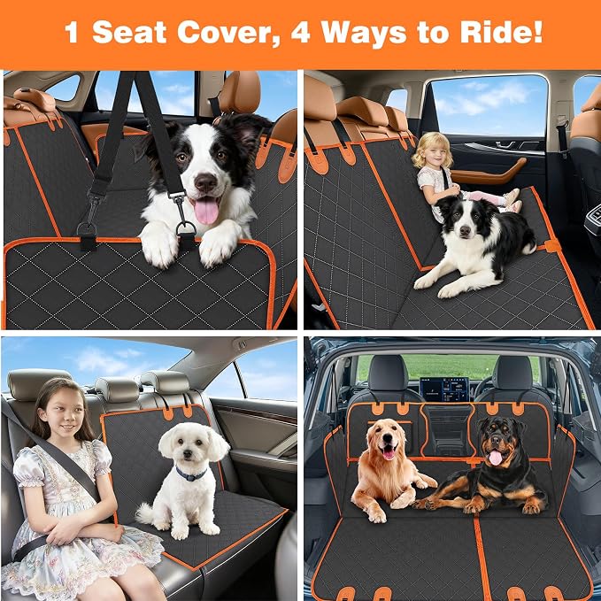 PetJoy Dog Car Seat Cover with Hammock Design – 600D Heavy Duty Waterproof & Scratch-Resistant Rear Seat Protector for Dogs, Non-Slip Back Seat Covers for Cars, Trucks, SUVs