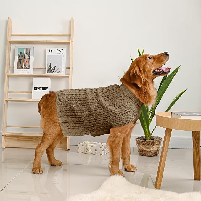 Dog Sweater 2 Pack for Large Dogs, Size XXL, Red & Brown | Stretchy cable knit turtleneck, machine washable, high belly cut, comfy winter fit for Golden Retriever, Labrador