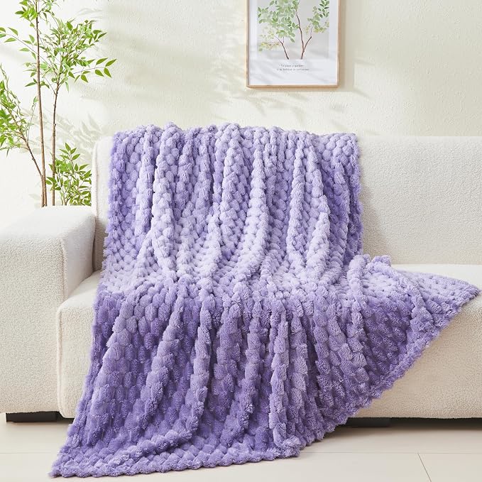 NEWCOSPLAY Fleece Clouds Cozy Twin Blanket for Couch, Lavender, 60"x80" | Premium Silky Flannel Blanket, Soft Lightweight Fluffy Throw Blanket for Bed Sofa Decor, Gift for All Season Use
