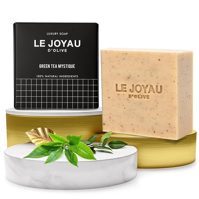 LJO Naturally Made No Perfume Soap | Enriched with Essential Oils | Free from Chemicals | No Titanium Dioxide | Handmade with 4 All-Natural Ingredients | Green Tea Mystique | Pack of 1