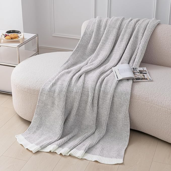 MH MYLUNE HOME Ultra Soft Ribbed Throw Blanket Plush, Gray, 50"x60" | Reversible Fleece Throw Blanket, Comfy Fluffy Fuzzy Plush Blanket Throws for Couch Sofa Bed, Cozy Blankets for Women Gift