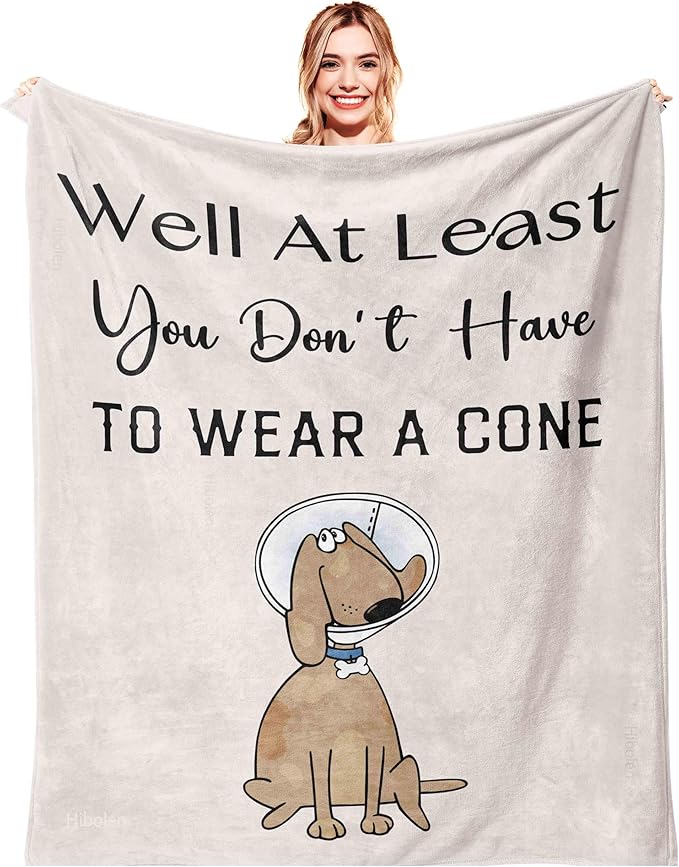 Get Well Gifts for Women/Men After Surgery White Blanket 50"x60" | Feel Better/Get Well Soon Gifts for Women, Surgery Recovery Gift for Men, at Least You Dont Have to Wear A Cone