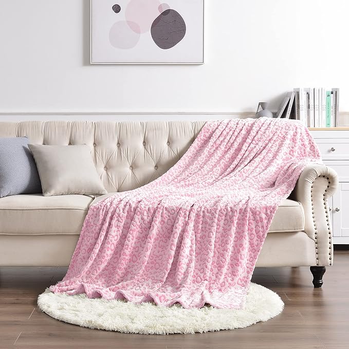 PLEASANT BOULEVARD | Leopard Throw Blanket Fleece, Premium Lightweight Cozy Warm Plush Microfiber Pink Blanket for Couch Sofa and Bed (Pink, King (108 x 90 inches))
