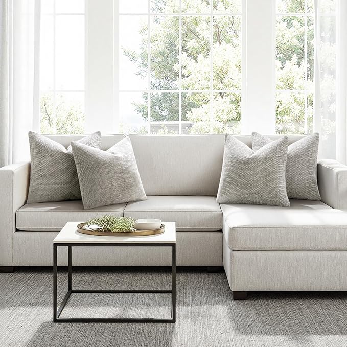 MIULEE Soft Decorative Chenille Pillow Covers Light Gray 20x20 Pack of 4 | Modern Home Decor, All Same Color Set, Couch Throw Pillows, Farmhouse Boho Cushion Covers for Sofa Bed Living Room