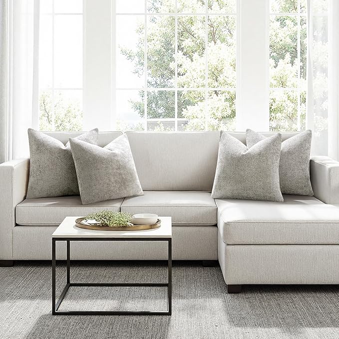 MIULEE Soft Decorative Chenille Pillow Covers Light Gray 18x18 Pack of 4 | Modern Home Decor, All Same Color Set, Couch Throw Pillows, Farmhouse Boho Cushion Covers for Sofa Bed Living Room