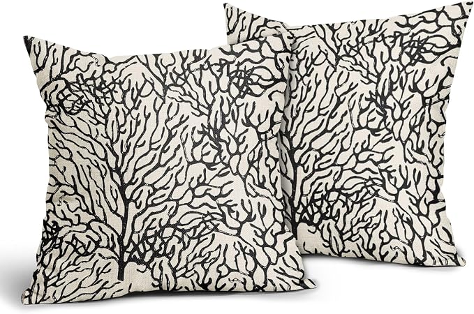 Nautical Coastal Coral Pillow Covers 24x24 Inch Set of 2 Summer Ocean Beach Black White Decorative Pillow Cases Outdoor Linen Cushion Cover Farmhouse Decor for Bedroom Home Sofa Couch Bed