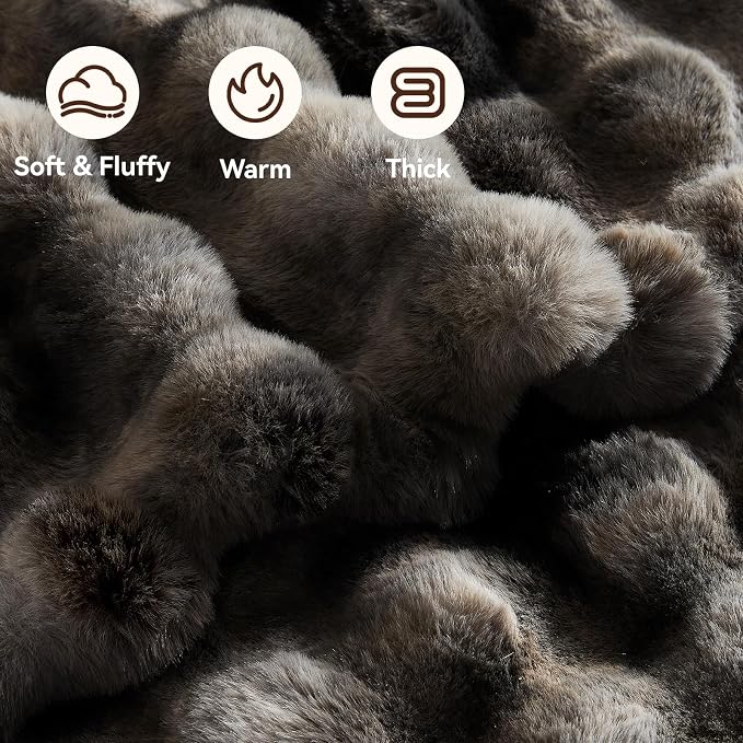 Anysay Faux Fur Throw Blanket, 1000GSM Fluffy Soft Bubble Blanket 50''*60'' | Cozy Plush Warm and Thick Blanket for Couch Bed, Fuzzy Rabbit Throw for Living Room Bedroom Tie-dye Grey