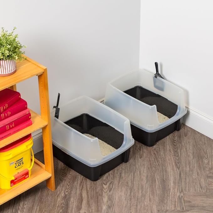 IRIS USA Large High Sided Cat Litter Box, Scatter Shield, Black | Active Cats, Tall Wall Protection, Kick-Proof Sides, Extra Deep Pan, Easy Daily Scoop, Keeps Floor Clean