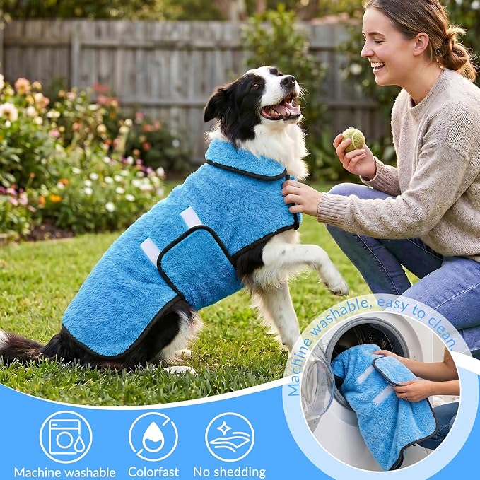 Dog Bathrobe, Super Absorbent for Small to Large Dogs, Light Blue M | Dog Robes with Soft Fleece, Warm & Cozy, Adjustable Fit, and Quick Drying Coat for Baths Swimming and Grooming