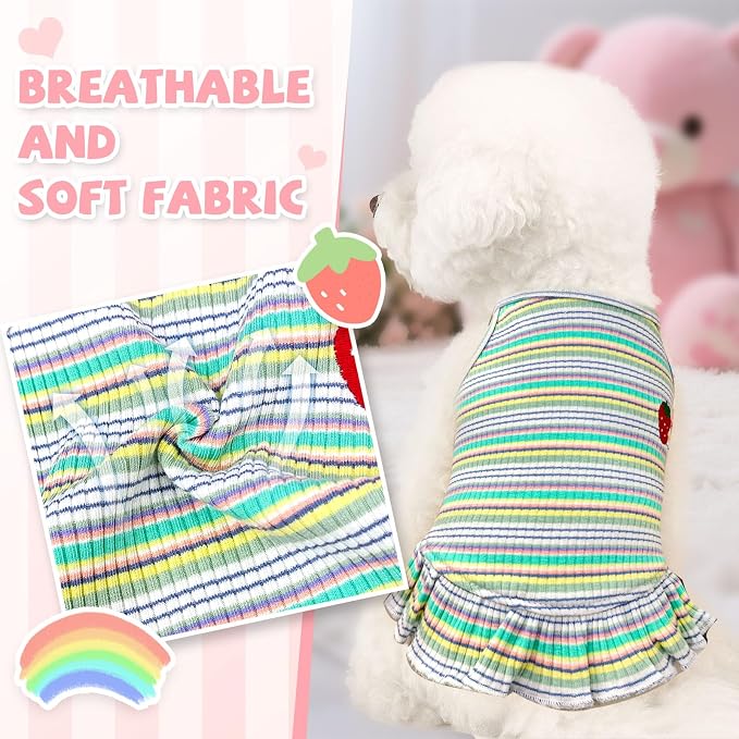 Cute Small Dog Dress Girl Female Dog Clothes Spring Summer Pet Puppy Cats Striped Dress Outfits for Shih Tzu Yorkies Chihuahua Maltese(Strawberry Green,Medium)