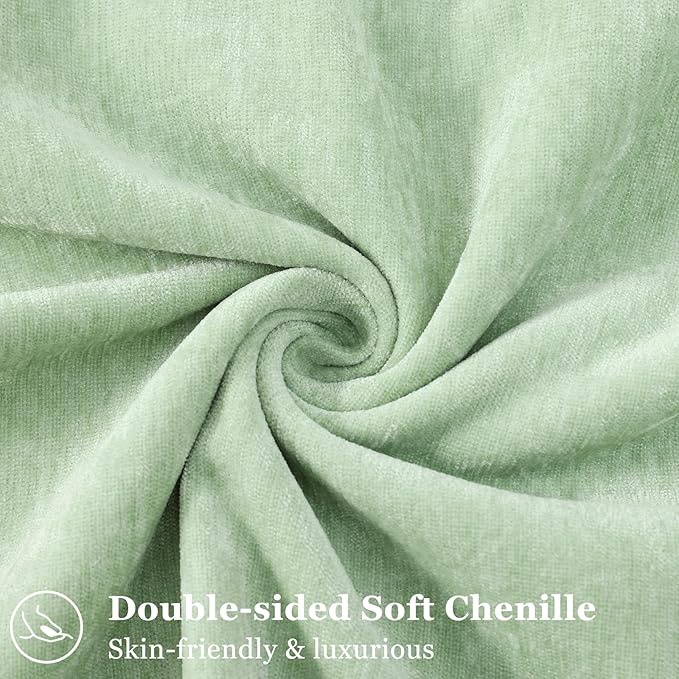 decorUhome Chenille Sage Green Velvet Throw Pillow Covers 12x20 Set of 2 | Fall Soft Lumbar Couch Decorative Modern Farmhouse Pillow Cases with Elegant Design for Sofa Bed Living Room Home Decor