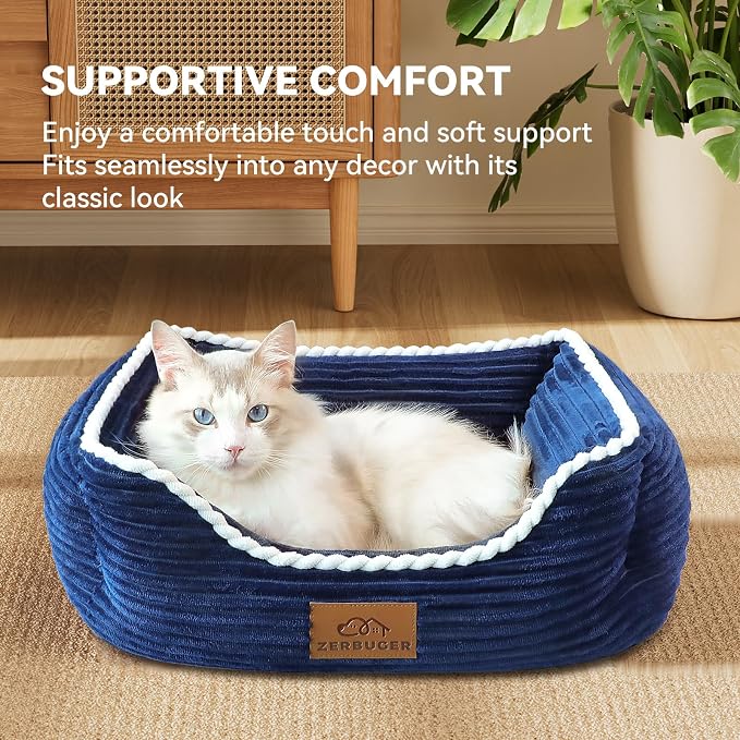 Zerbuger 20in Blue Rectangle Cat Dog Bed Machine Washable Sleeping Sofa | for Large Medium Small Pets Indoor Outdoor, Non-Slip Bottom Soft Puppy Bed Durable Orthopedic Calming Pet Cuddler