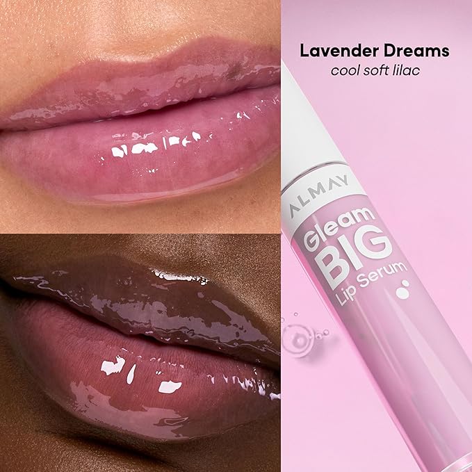 Almay Gleam Big Lip Serum, Hydrating and Moisturizing, Hypoallergenic Lip Gloss, Non-Sticky, 200 Lavender Dreams, 0.13 fl oz