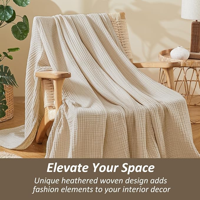 EMME Cotton Muslin Twin Blanket Breathable Gauze Soft Lightweight Blankets Adults Gifts for Women (Heather Beige, 60"x80")