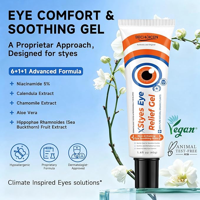 Stye Eye Relief Gel with Tea Tree Oil,Calendula & Vitamin E–Gentle Soothing Serum for Styes,Chalazion & Blepharitis,Soothing Eyelid & Under Eye Care for Redness,Irritation & Puffiness,1.4oz,2PCS