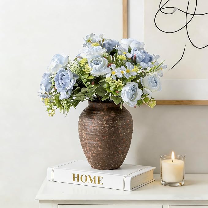 Ceramic Flower Vase 7.4 inch Farmhouse Rustic Vase for Home Decor Handcrafted Pottery Vase Small Terracotta Vases for Dining Table Decor Fireplace Living Room Bathroom Wedding Centerpiece
