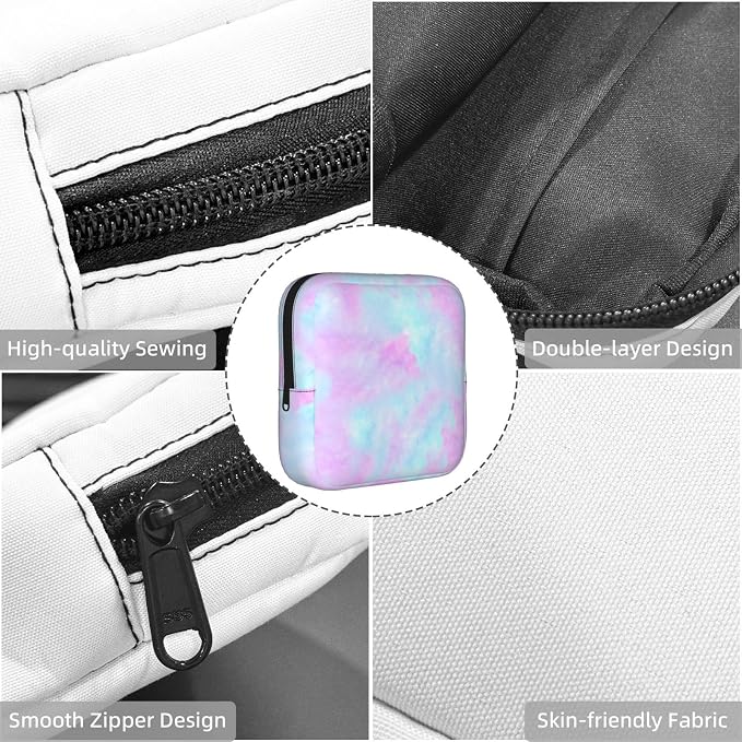Pink Tie Dye Period Bag For Women,Portable Sanitary Napkin Period Pad Pouch For Purse, Small Make Up Bags