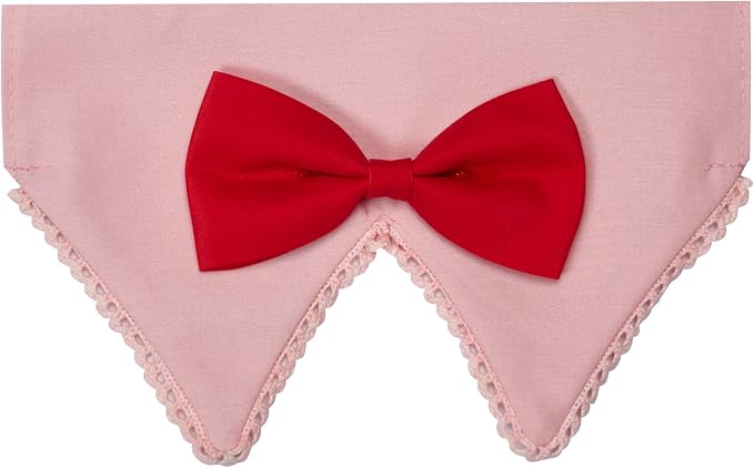 Blueberry Pet Modern Pink Plaid Adjustable Dog Bandana Collar with Bow Tie, Small, Neck 12"-16"