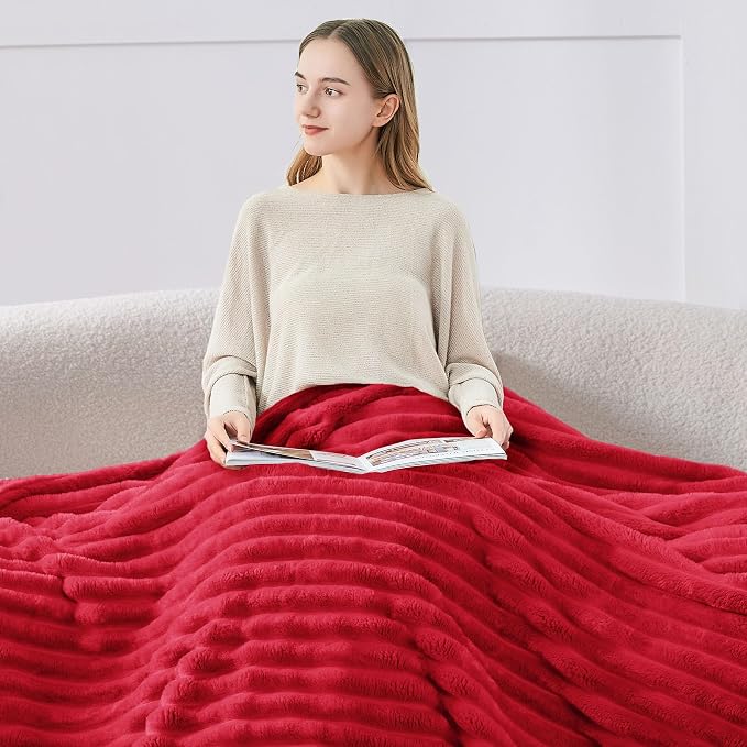 BEDELITE Ribbe Blankets Queen Size for Bed, Red, 90"x90" | Ultra-Soft Plush Fleece, Warm Yet Lightweight, Ribbed Texture, Home Decor, Machine Washable, Giftable, All-Season Use