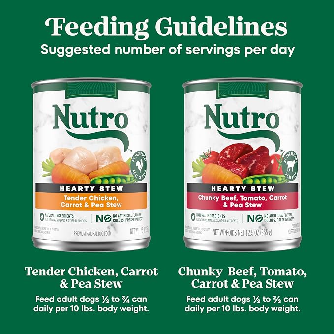 Nutro Hearty Stew Wet Dog Food, Chicken & Beef Pack, 12.5 oz, 12 Pack | Chicken & Beef variety, real meat #1 ingredient, no by-product meal/corn, wheat, soy, made in USA, canned dog food