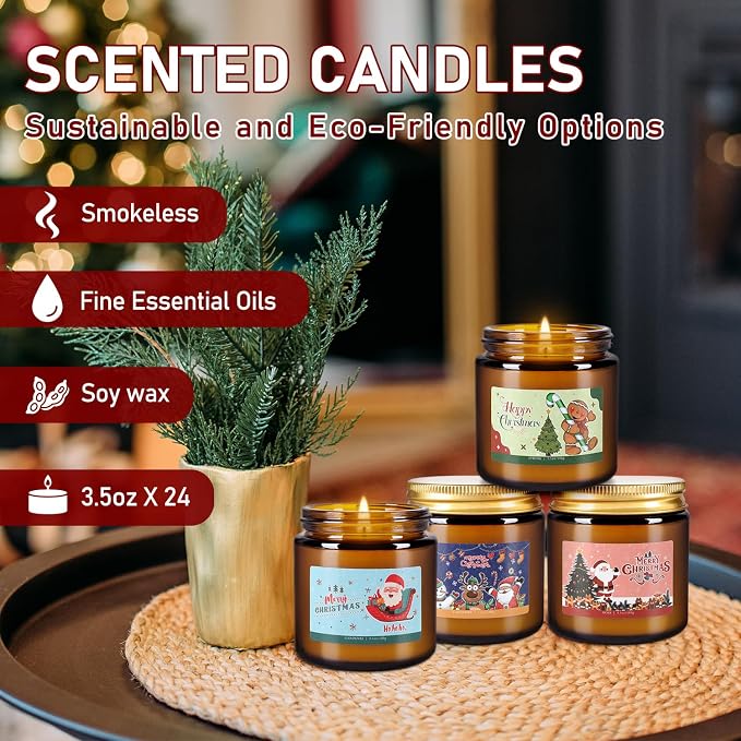 24 Pack Christmas Scented Candle Gift Set, Jar Candle Set (3.5 oz) | Premium Natural Soy Wax Candle,Clean-Burning & Long-Lasting,The Ultimate Christmas Gift & Holiday Decor