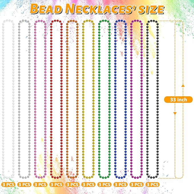 30PCS Mardi Gras Beads, Metallic 10 Kinds Beaded Necklace Party Favors, 33" Colorful Mardi Gras Necklace Bulk Stuff, Festival Parade Throw Accessories for Wedding Birthday Celebrations Decorations