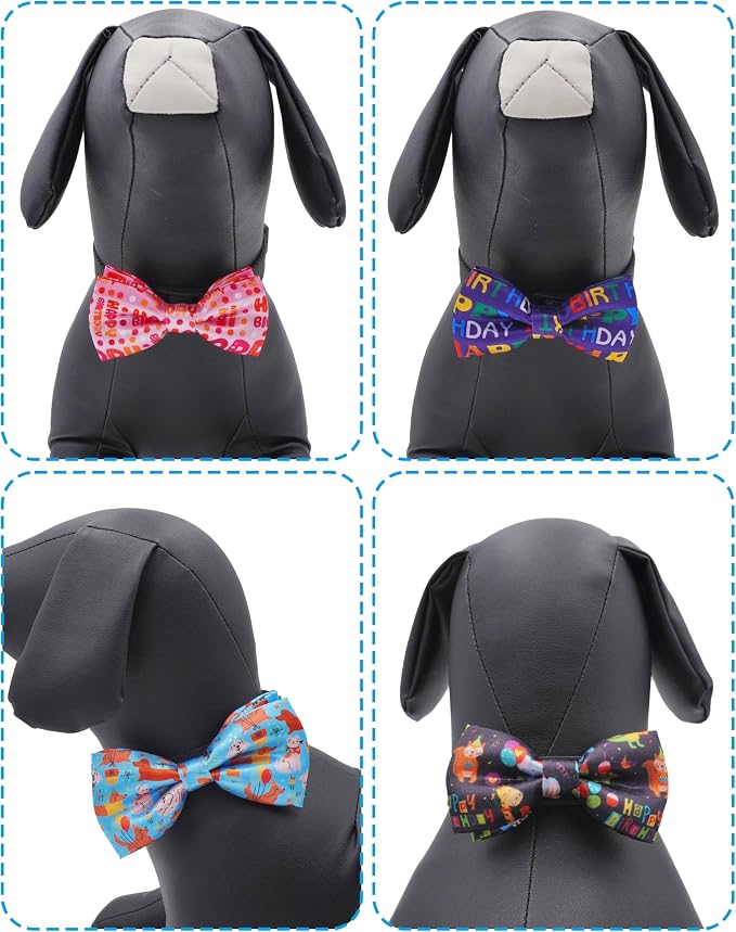 PET SHOW 5 Pack Happy Birthday Dog Bowties for Small Dogs Slide on Collar