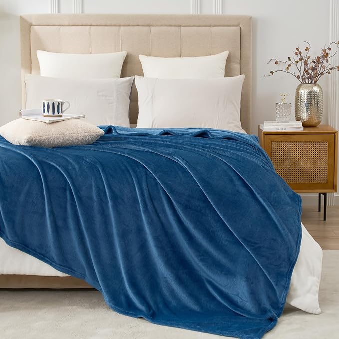 Hansleep King Mineral Blue Fleece Blanket, Soft Flannel Bed Blanket | Fuzzy Cozy Blanket 90x108 Inches, Multi-use for Bed, Sofa, Couch, Travel, Camping, All Season Warm Lightweight Cover